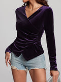 MQTIME  -  Ruched Surplice Long Sleeve Top