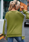MQTIME  -   Striped Exposed Seam Half Button Sweatshirt