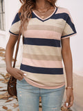 MQTIME  -  Devine Color Block V-Neck Short Sleeve Knit Top