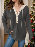 MQTIME  -  Full Size Waffle-Knit Contrast Long Sleeve Hoodie