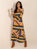 MQTIME  -  Contrast Round Neck Flare Sleeve Midi Dress