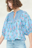 MQTIME  -  Smocked Floral Print Tie Neck Blouse