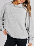 MQTIME  -  Mock Neck Drop Shoulder Long Sleeve Sweatshirt