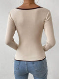 MQTIME  -  Contrast Trim Long Sleeve Knit Top