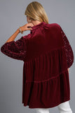 MQTIME  -  Umgee Sequin Detail Tiered Back Half Sleeve Shirt