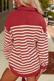 MQTIME  -  Stripe Johnny Collar Drop Shoulder Sweatshirt