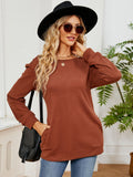MQTIME  -  Ruched Shoulder Round Neck Long Sleeve Sweatshirt