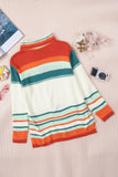 MQTIME  -  Contrast Striped Turtleneck Dropped Shoulder Sweater
