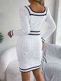 MQTIME  -  Contrast Trim Long Sleeve Sweater Dress