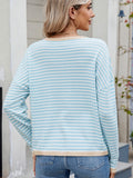 MQTIME  -  Striped Contrast Round Neck Long Sleeve Sweater
