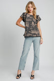 MQTIME  -  Ruffled Landscape Print Short Sleeve French Terry Top