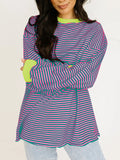MQTIME  -  Contrast Striped Long Sleeve Sweatshirt