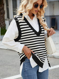 MQTIME  -  Slit V-Neck Striped Sweater Vest