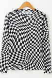 MQTIME  -  Checkered Mock Neck Long Sleeve Blouse