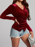 MQTIME  -  Ruched Surplice Long Sleeve Top