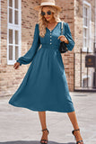 MQTIME  -  Smocked V-Neck Flounce Sleeve Midi Dress