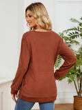 MQTIME  -  Ruched Shoulder Round Neck Long Sleeve Sweatshirt