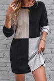 MQTIME  -  Color Block Drop Shoulder Long Sleeve Mini Dress