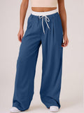 MQTIME  -  Contrast Waistband Drawstring Wide Leg Pants