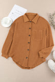MQTIME  -   Waffle-Knit Collared Neck Long Sleeve Shirt