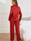 MQTIME  -  Plaid Button Up Long Sleeve Top and Pants Lounge Set