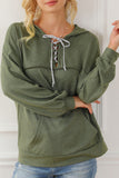 MQTIME  -  Lace Up Drop Shoulder Long Sleeve Hoodie
