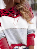 MQTIME  -  Leopard Color Block Round Neck Long Sleeve Sweater
