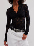MQTIME  -  V-Neck Long Sleeve Lace Top