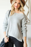 MQTIME  -  Side Slit Boat Neck Long Sleeve Sweater