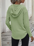 MQTIME  -  Drawstring Waffle Knit Long Sleeve Hooded Top