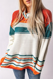 MQTIME  -  Contrast Striped Turtleneck Dropped Shoulder Sweater