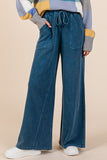 MQTIME  -   Mittoshop Mineral Wash French Terry Drawstring Wide Leg Pants