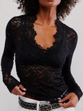 MQTIME  -  V-Neck Long Sleeve Lace Top