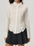 MQTIME  -  Ruched Button Down Long Sleeve Shirt