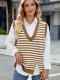 MQTIME  -  Slit V-Neck Striped Sweater Vest