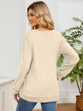 MQTIME  -  Ruched Shoulder Round Neck Long Sleeve Sweatshirt