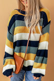 MQTIME  -  Color Block Round Neck Dropped Shoulder Sweater