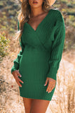 MQTIME  -  Cable-Knit Surplice Lantern Sleeve Sweater Dress