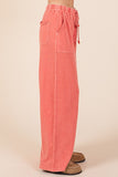 MQTIME  -   Mittoshop Mineral Wash French Terry Drawstring Wide Leg Pants