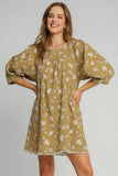 MQTIME  -  Umgee Raw Hem Floral Print Round Neck Denim Dress