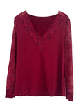 MQTIME  -  Full Size Lace Detail V-Neck Long Sleeve Blouse