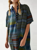 MQTIME  -  Exposed Seam Striped Half Sleeve Mini Dress