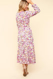 MQTIME  -  Haptics Full Size Floral V-Neck Long Sleeve Dress with Side Pockets