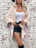 MQTIME  -   Fringe Geometric Open Front Long Sleeve Cape