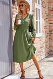 MQTIME  -  Smocked V-Neck Flounce Sleeve Midi Dress