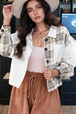 MQTIME  -  Corduroy Plaid Button Up Drop Shoulder Shacket