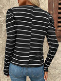 MQTIME  -  Full Size Striped Round Neck Puff Sleeve T-Shirt