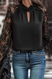 MQTIME  -  Cutout Lace Detail Long Sleeve Blouse