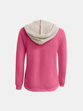 MQTIME  -  Full Size Waffle-Knit Contrast Long Sleeve Hoodie