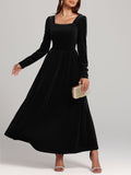 MQTIME  -  Velvet Square Neck Long Sleeve Dress